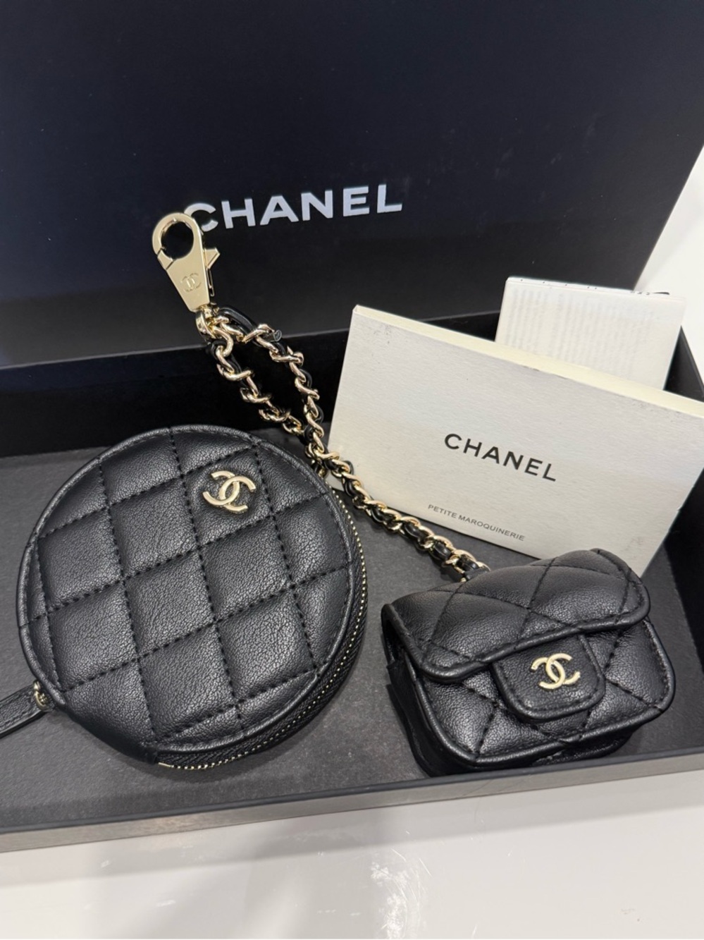 GWP Black Quilted coin purse and AirPod case in box